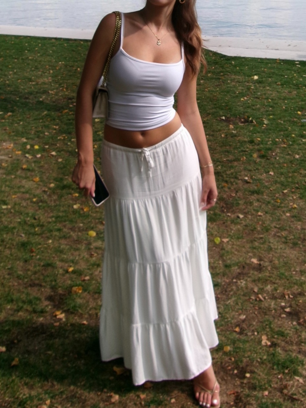Brandy Melville White Tiered Maxi Skirt